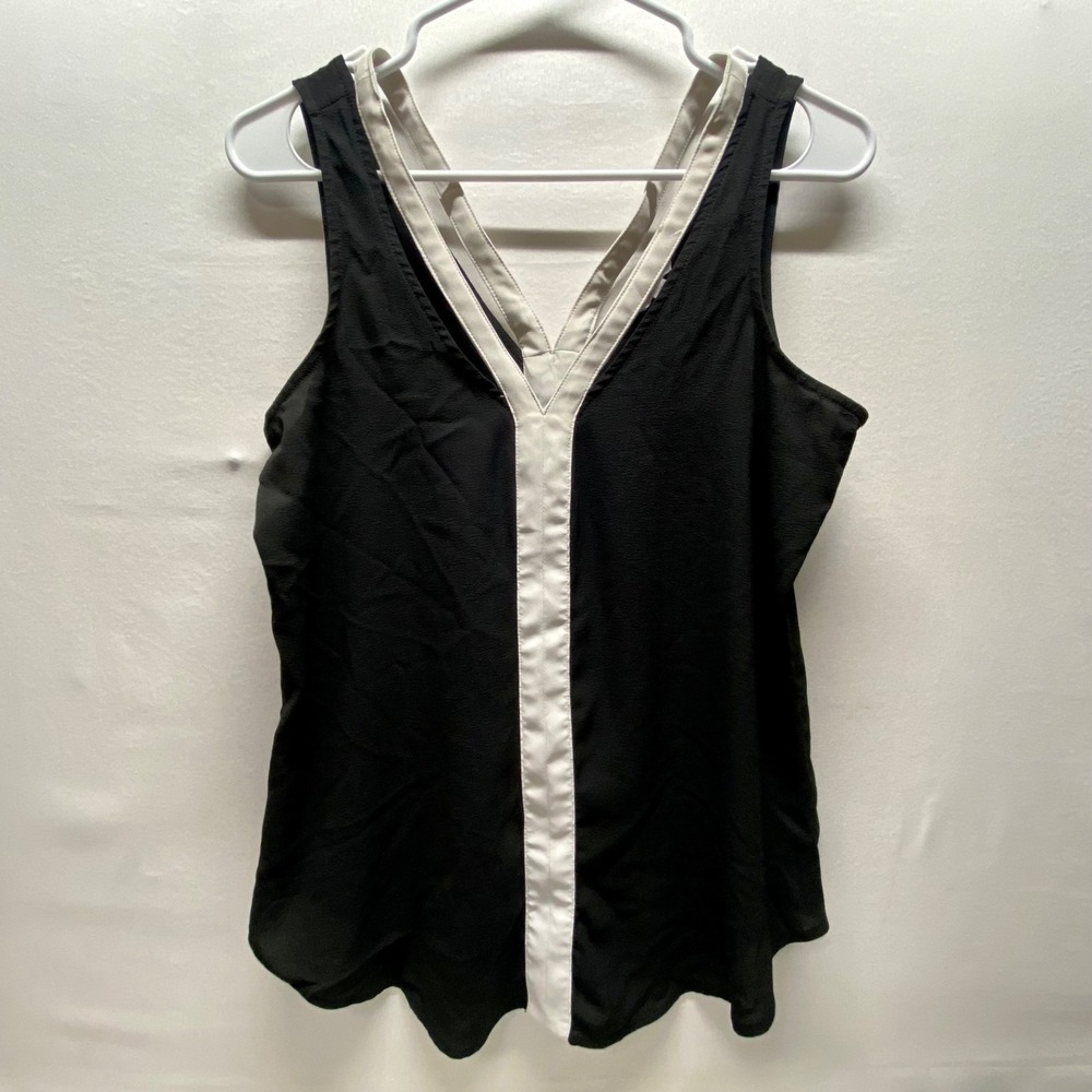 Candie's Sleeveless Blouse Women's Small Black White Classic Career Tank Top GUC